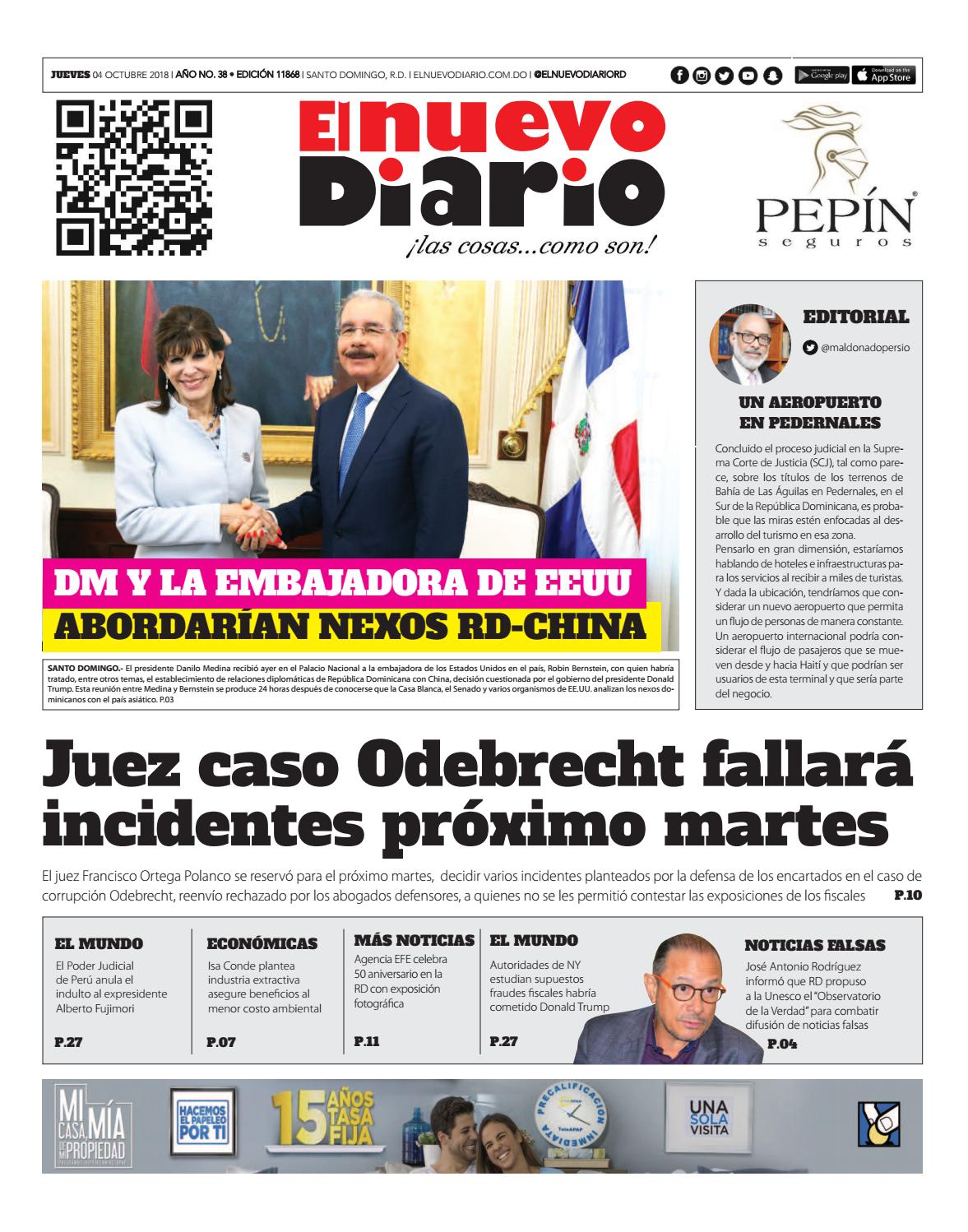 Portada Periódico El Nuevo Diario, Jueves 04 de Octubre 2018