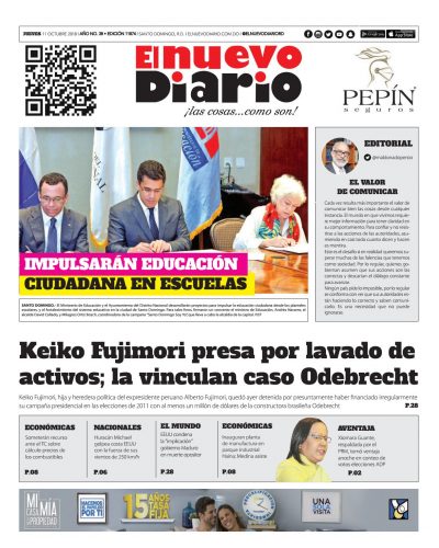 Portada Periódico El Nuevo Diario, Jueves 11 de Octubre 2018