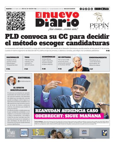 Portada Periódico El Nuevo Diario, Martes 02 de Octubre 2018