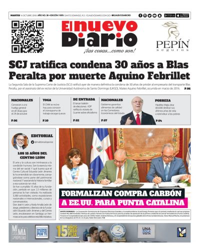 Portada Periódico El Nuevo Diario, Martes 16 de Octubre 2018