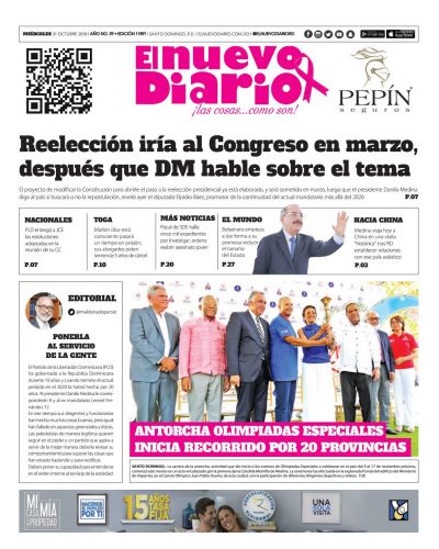 Portada Periódico El Nuevo Diario, Miércoles 31 de Octubre 2018