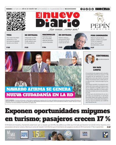 Portada Periódico El Nuevo Diario, Viernes 05 de Octubre 2018