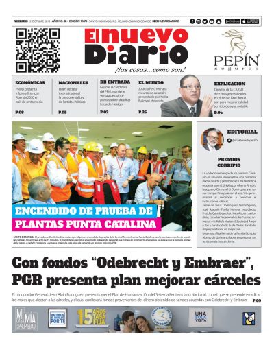 Portada Periódico El Nuevo Diario, Viernes 12 de Octubre 2018