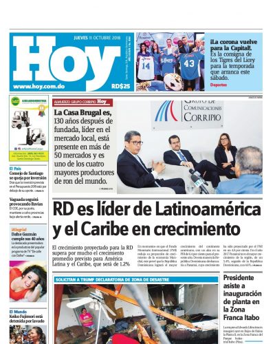 Portada Periódico Hoy, Jueves 11 de Octubre 2018