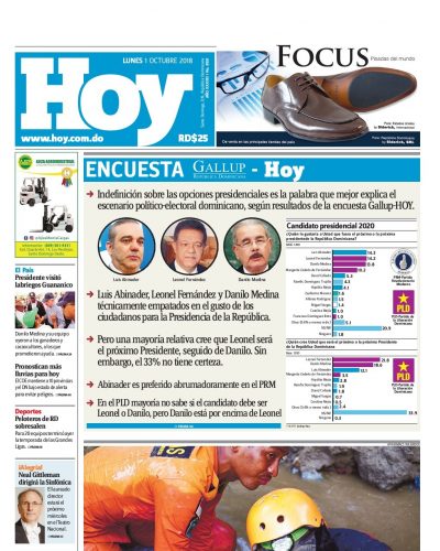 Portada Periódico Hoy, Lunes 01 de Octubre 2018