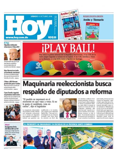 Portada Periódico Hoy, Lunes 15 de Octubre 2018