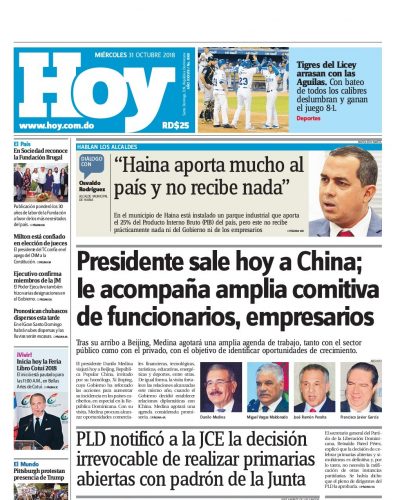 Portada Periódico Hoy, Miércoles 31 de Octubre 2018