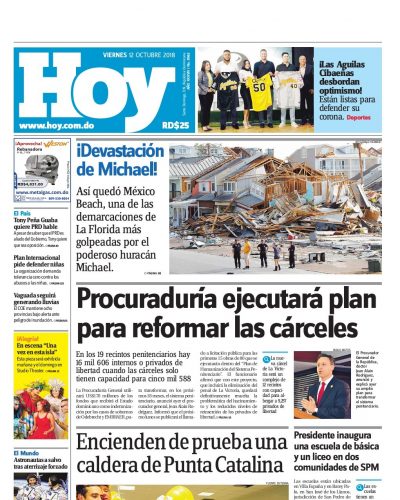 Portada Periódico Hoy, Viernes 12 de Octubre 2018