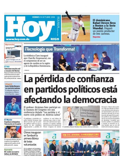 Portada Periódico Hoy, Viernes 19 de Octubre 2018