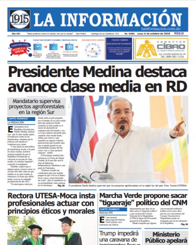 Portada Periódico La Información, Lunes 22 de Octubre 2018