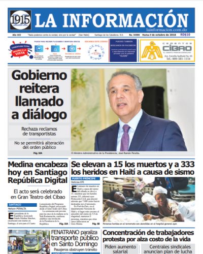 Portada Periódico La Información, Martes 09 de Octubre 2018