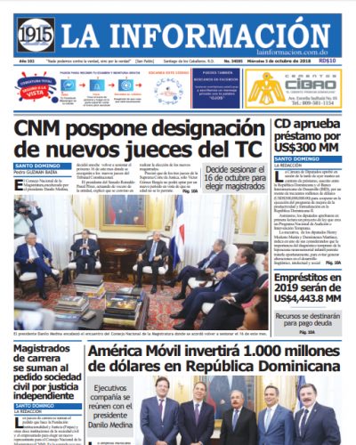 Portada Periódico La Información, Miércoles 03 de Octubre 2018