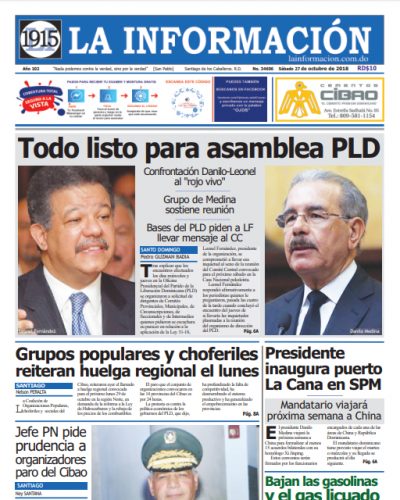 Portada Periódico La Información, Sábado 27 de Octubre 2018