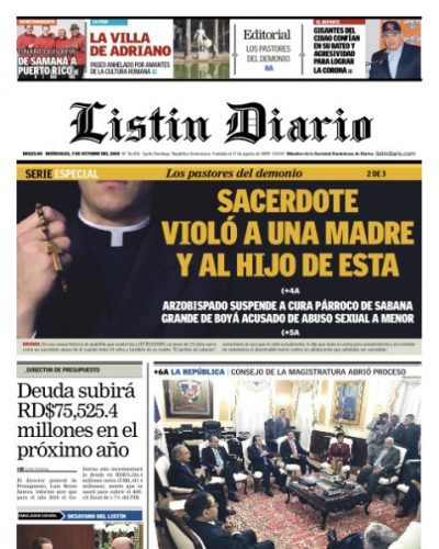 Portada Periódico Listín Diario, Miércoles 03 de Octubre 2018