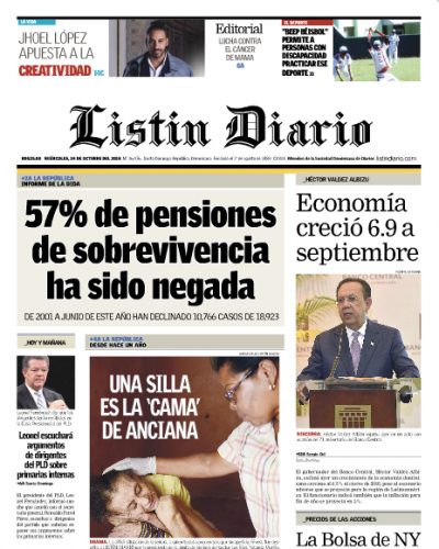 Portada Periódico Listín Diario, Miércoles 24 de Octubre 2018