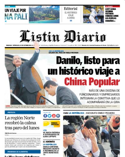 Portada Periódico Listín Diario, Miércoles 31 de Octubre 2018