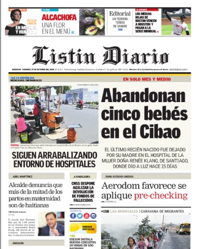 Portada Periódico Listín Diario, Viernes 19 de Octubre 2018