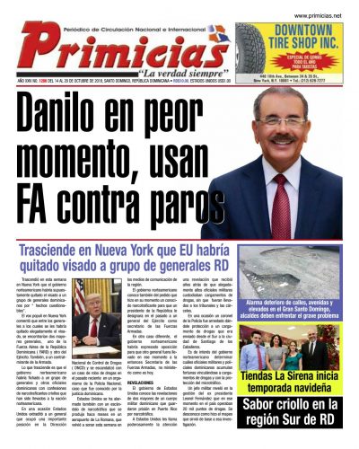 Portada Periódico Primicias, Lunes 15 de Octubre 2018