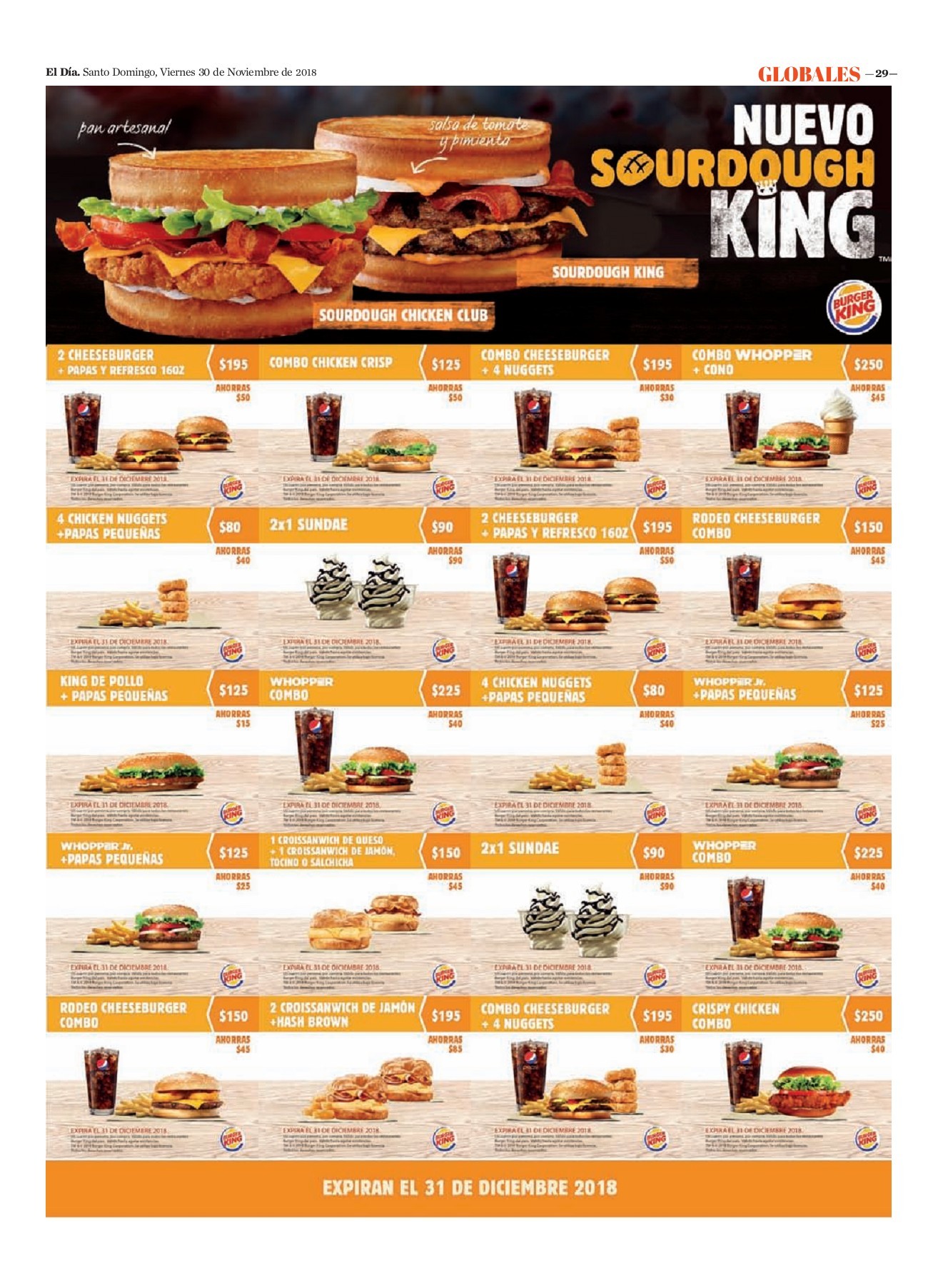 Encarte Burger King, Viernes 30 de Noviembre 2018
