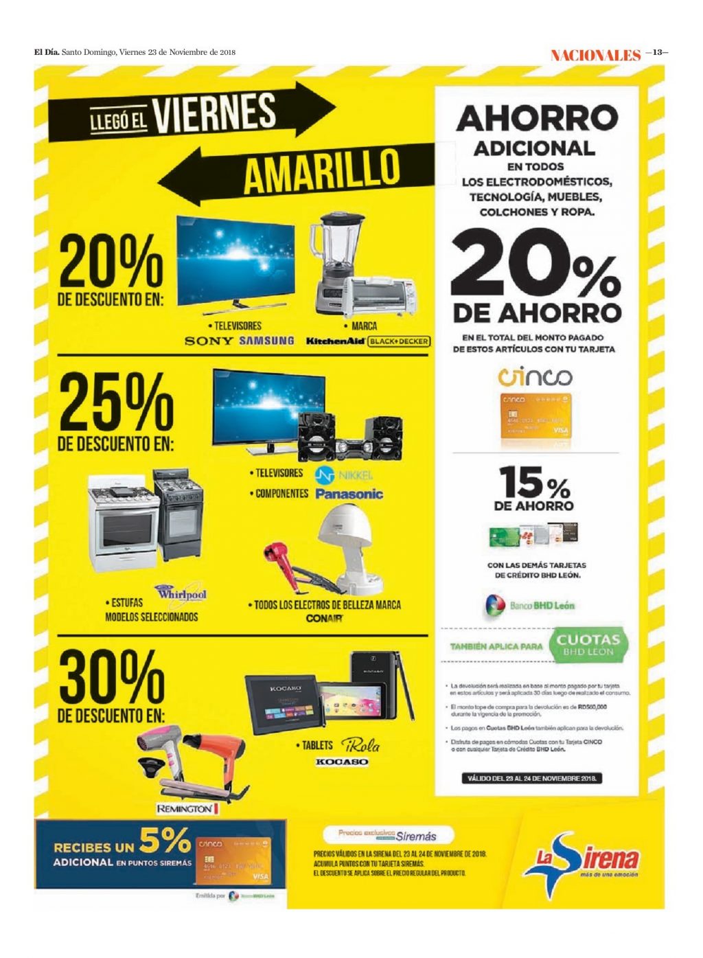 Encarte La Sirena 5, Viernes 23 de Noviembre 2018 Dominicana.do