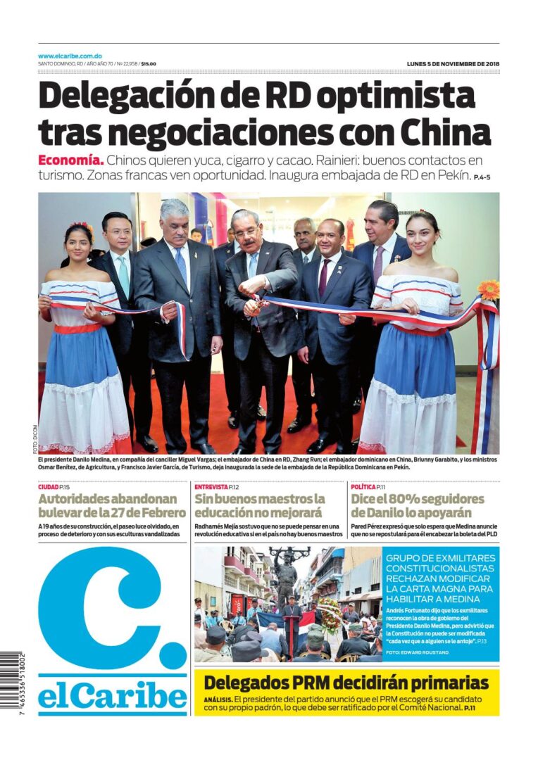 Portada Periódico El Caribe, Lunes 05 de Noviembre 2018