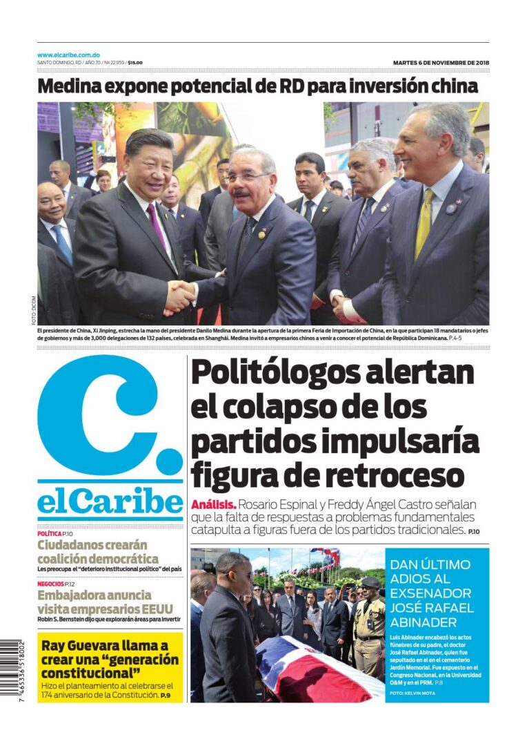Portada Periódico El Caribe, Martes 06 de Noviembre 2018
