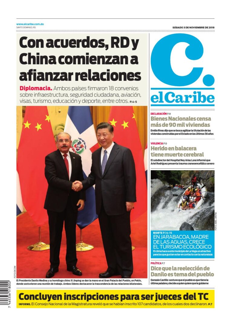 Portada Periódico El Caribe, Sábado 03 de Noviembre 2018