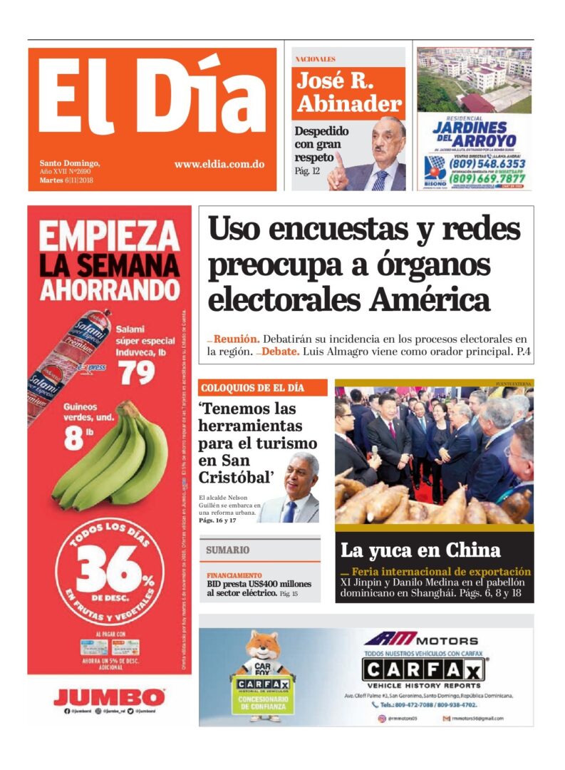 Portada Periódico El Día, Martes 06 de Noviembre 2018