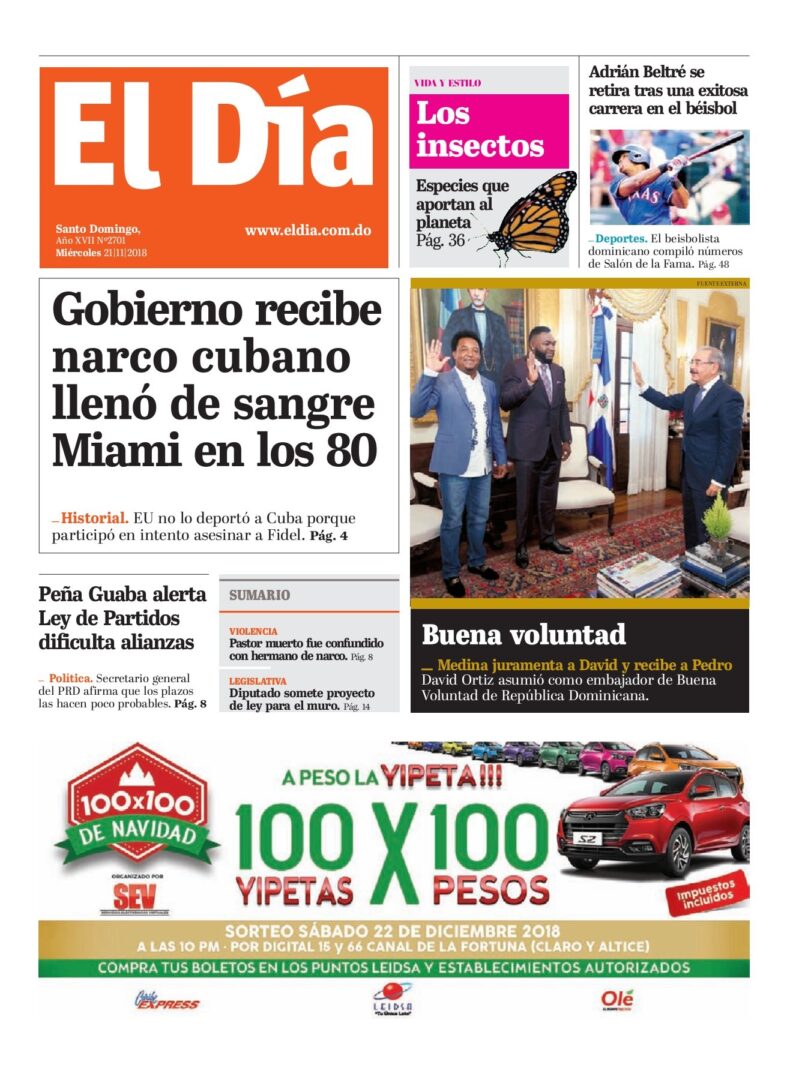 Portada Periódico El Día, Miércoles 21 de Noviembre 2018