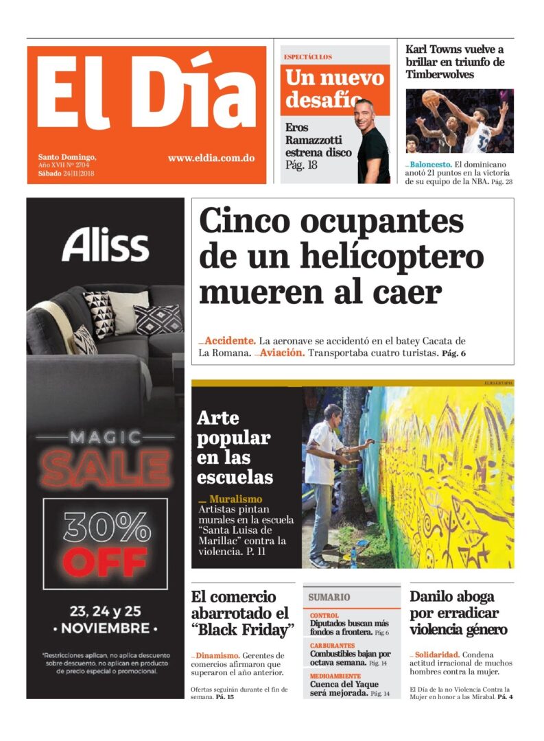 Portada Periódico El Día, Sábado 24 de Noviembre 2018