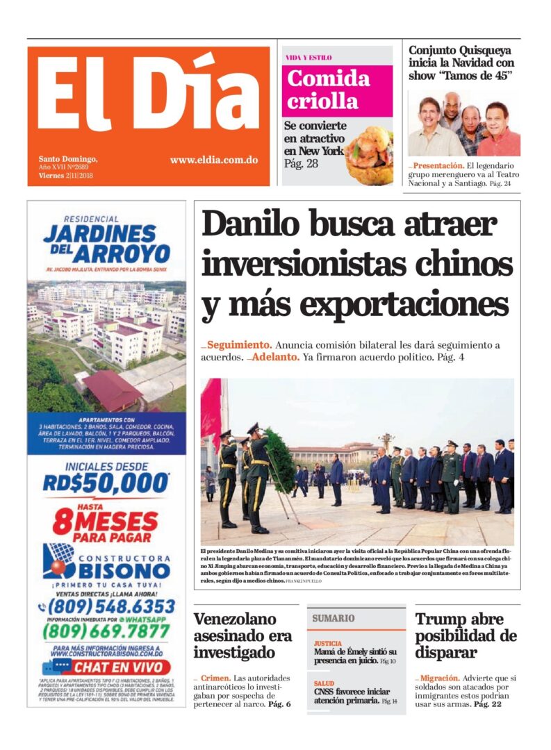 Portada Periódico El Día, Viernes 02 de Noviembre 2018