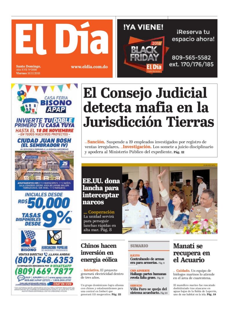 Portada Periódico El Día, Viernes 16 de Noviembre 2018