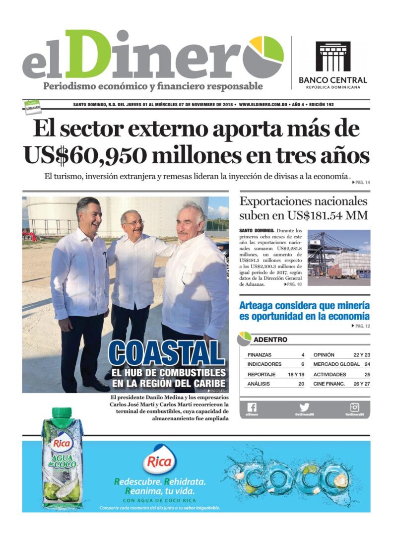 Portada Periódico El Dinero, Jueves 01 de Noviembre 2018