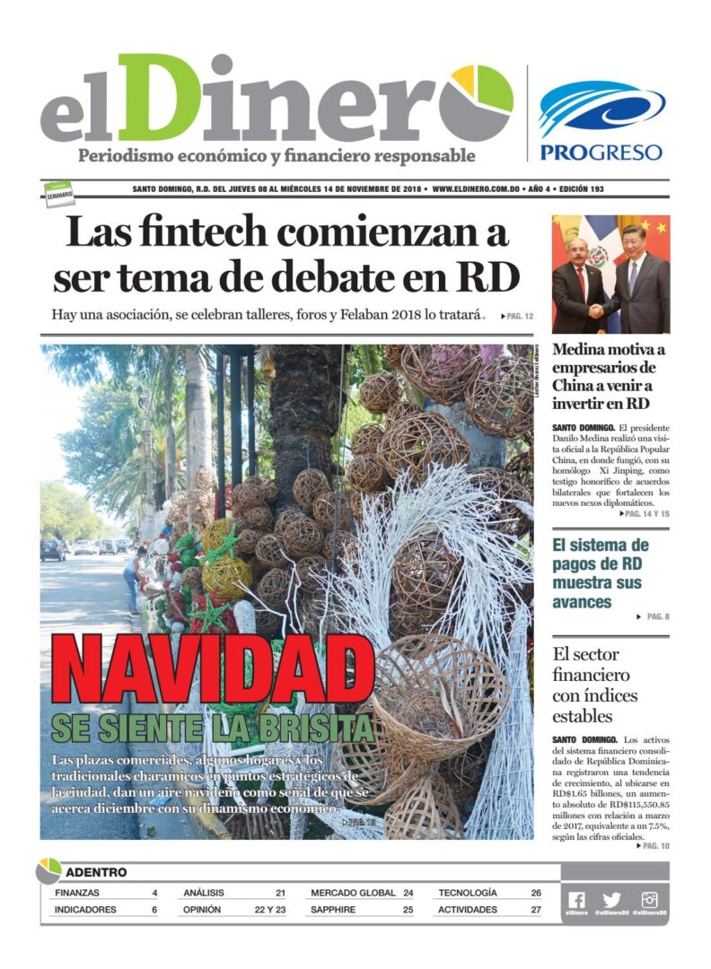 Portada Periódico El Dinero, Jueves 08 de Noviembre 2018