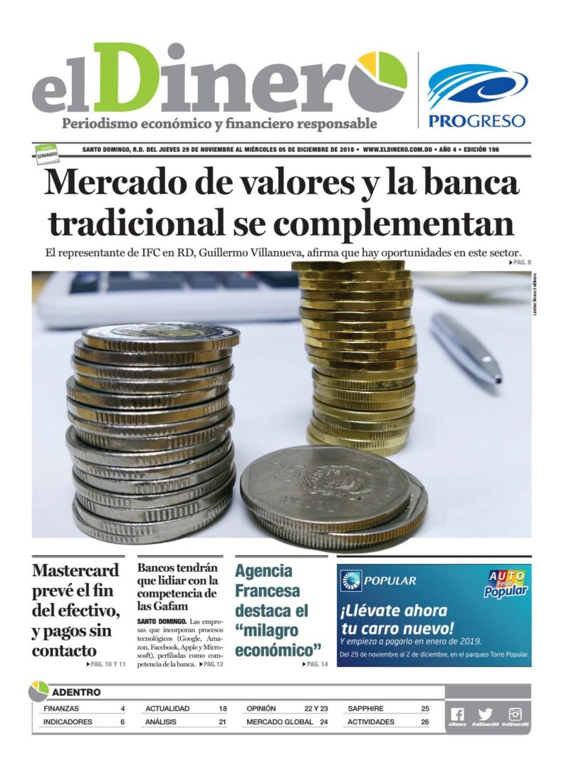 Portada Periódico El Dinero, Jueves 29 de Noviembre 2018