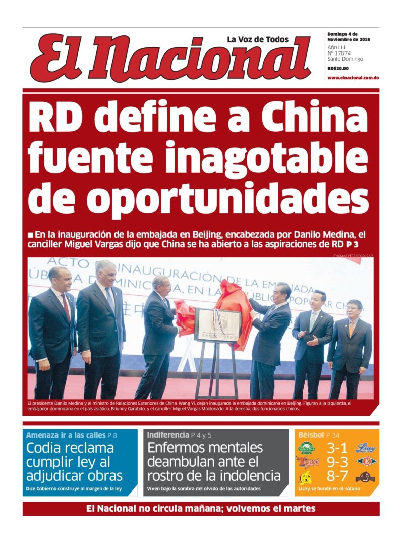 Portada Periódico El Nacional, Domingo 04 de Noviembre 2018