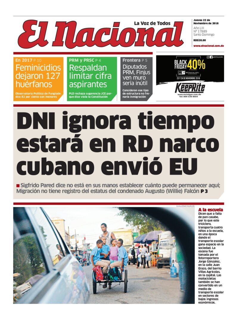 Portada Periódico El Nacional, Jueves 22 de Noviembre 2018