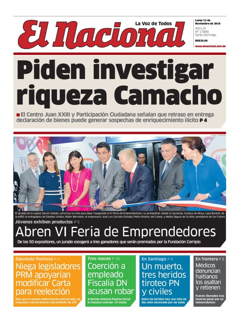 Portada Periódico El Nacional, Lunes 12 de Noviembre 2018