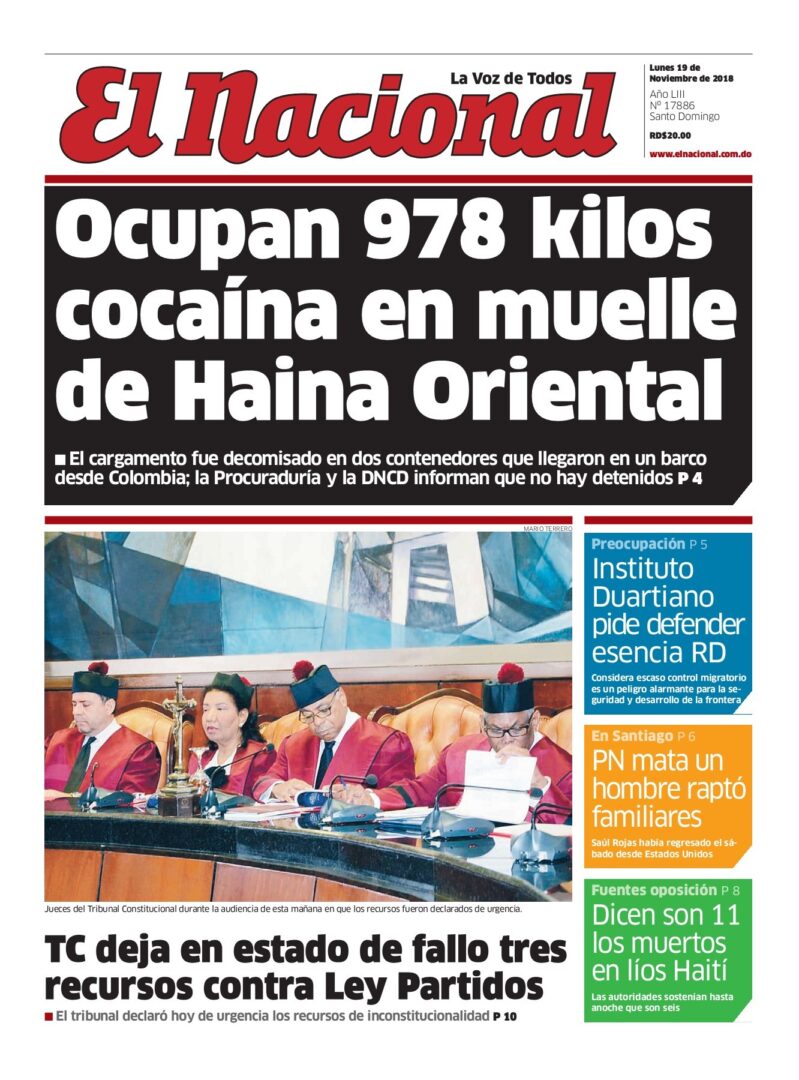Portada Periódico El Nacional, Lunes 19 de Noviembre 2018