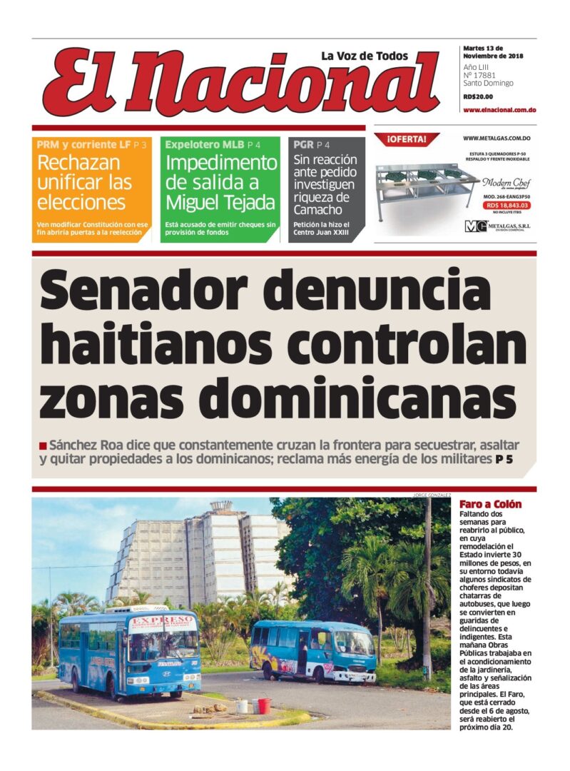 Portada Periódico El Nacional, Martes 13 de Noviembre 2018