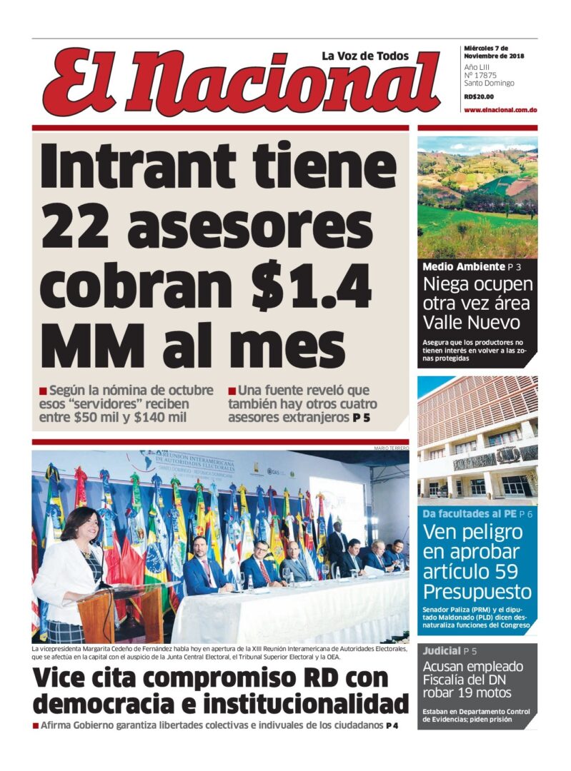 Portada Periódico El Nacional, Miércoles 07 de Noviembre 2018