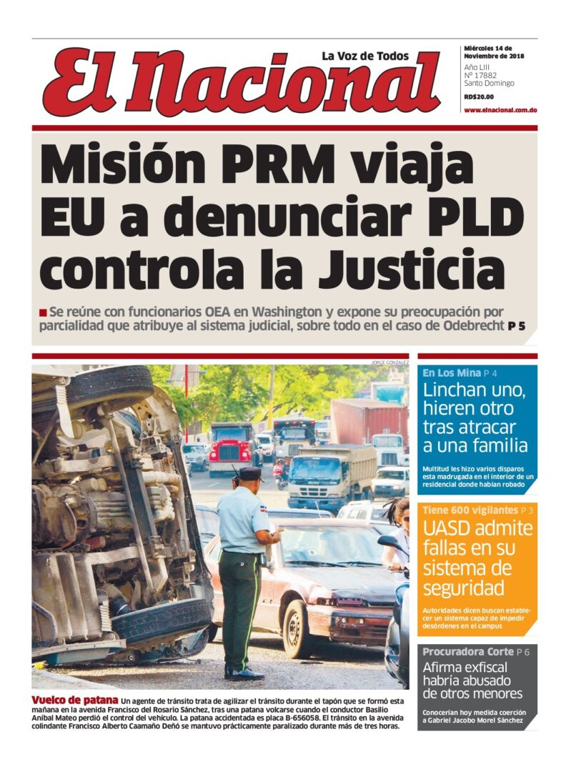 Portada Periódico El Nacional, Miércoles 14 de Noviembre 2018