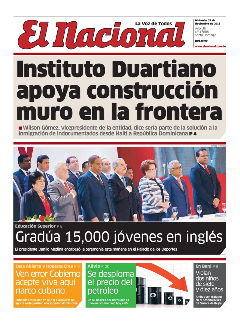 Portada Periódico El Nacional, Miércoles 21 de Noviembre 2018
