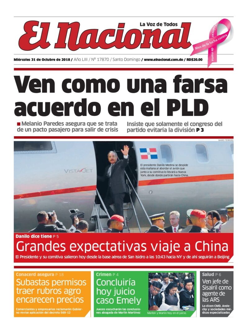 Portada Periódico El Nacional, Miércoles 31 de Octubre 2018
