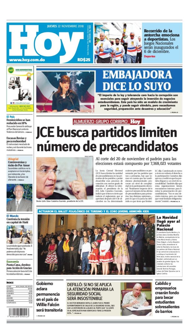 Portada Periódico Hoy, Jueves 22 de Noviembre 2018