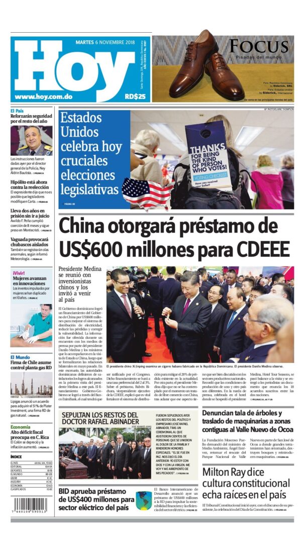 Portada Periódico Hoy, Martes 06 de Noviembre 2018