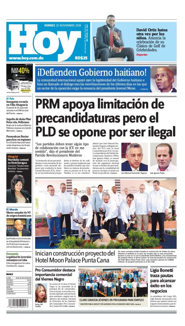 Portada Periódico Hoy, Viernes 23 de Noviembre 2018