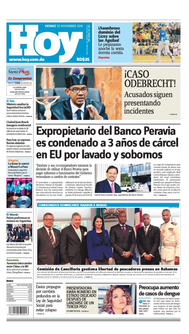Portada Periódico Hoy, Viernes 30 de Noviembre 2018