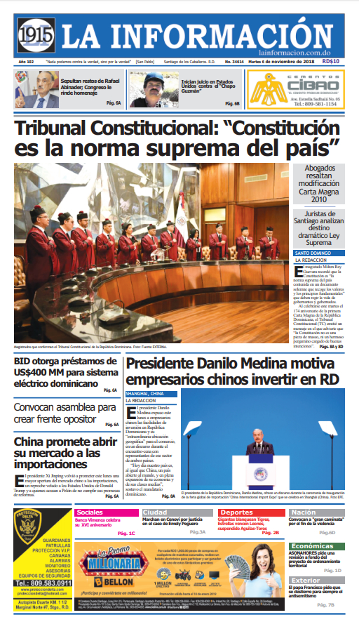 Portada Periódico La Información, Martes 06 de Noviembre 2018