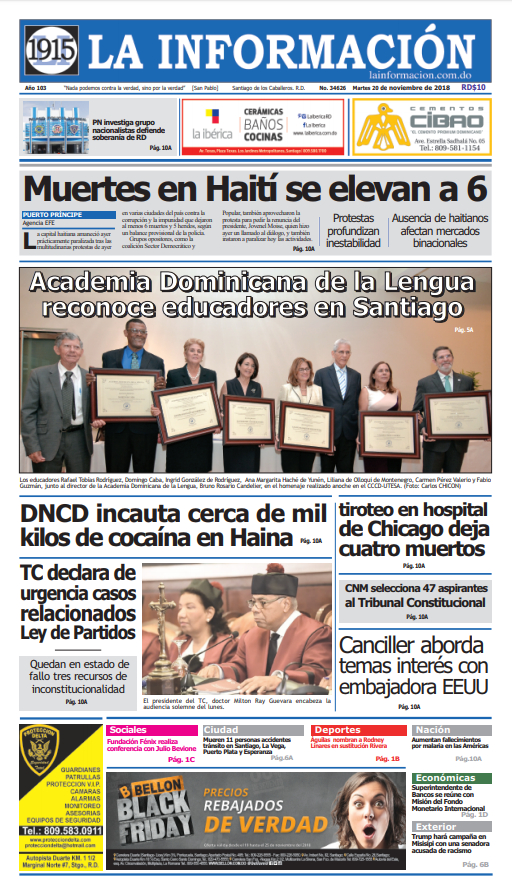 Portada Periódico La Información, Martes 20 de Noviembre 2018